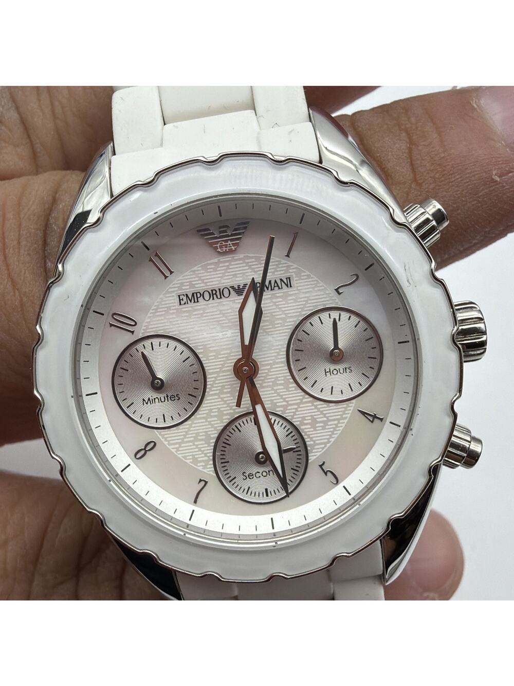 EMPORIO ARMANI AR-5941 Women's Chronograph Watch Rubber bracelet | White | 35mm